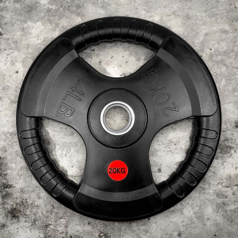 Tri Grip Weight Plate 20 KG bovenaanzicht op vloer
