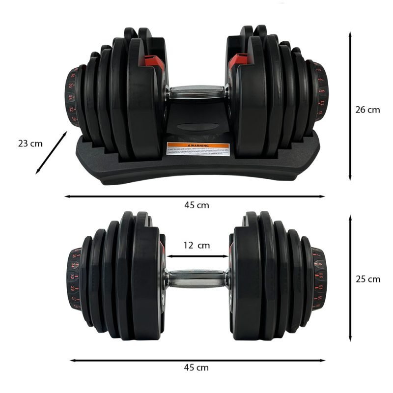 verstelbare dumbbell 40 kg dimensies